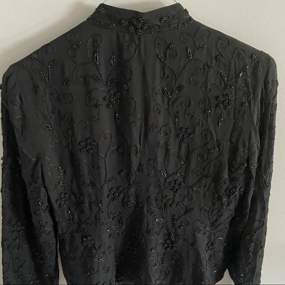 Liz Claiborne black silk beaded jacket with mandarin collar - Picture 5 of 10